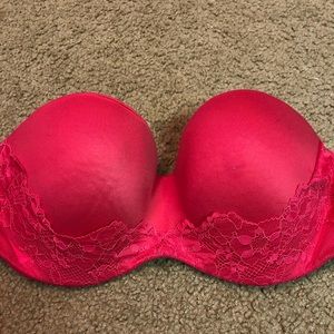Red lined strapless bra
